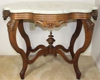 Victorian White Marble Top Center Table, 38 1/2” W x 25 1/2 D x 28” H 