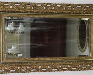 Antique ornate 7” depth Gold Gilt Framed beveled Mirror 52” x 30”