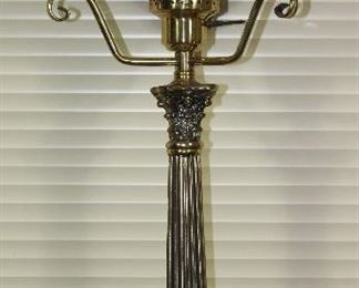 Brass Corinthian column on marble and brass base lamp with milk glass shade 26 1/2” Height