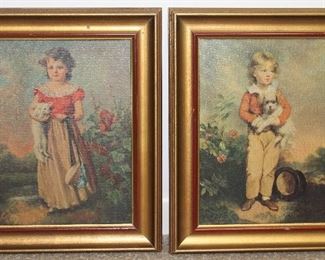 Vintage Gold Framed prints; “Chums” by Jane Freeman and Master Simpson “Friends” by Arthur Devis 10” x 12”