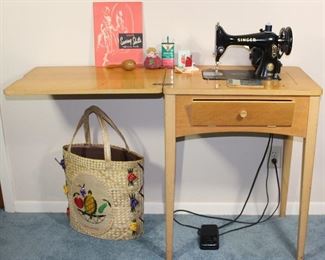 Singer Sewing Machine 99 K 1953 with original blonde cabinet