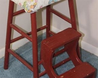 Vintage wood gold out step stool