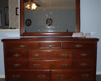 Chippendale Style Cherry 11 Drawer Dresser with Mirror