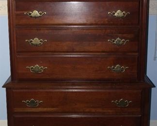 Chippendale Style Cherry Chest on Chest 7 Drawers 40” W x 19” D x 62” H