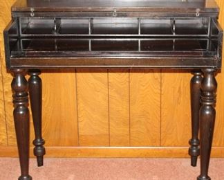 Antique solid mahogany spinet writing desk (shown open) (34” W x 19”D x 31”H)