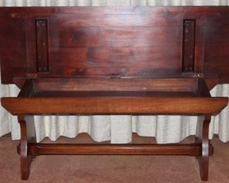 Vintage Trestle Base Bench with lift seat for storage  (48”W x 16”D x 18”H)