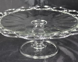 Imperial Glass Company open laced edge cake stand 12 1/2” diameter x 4 1/2” H