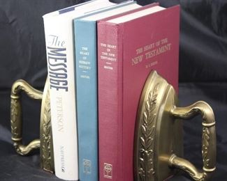 Brass Sad Iron Decorative Bookends Shown with books of Faith