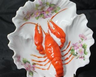 Victoria Austria Pink Rose & Red Lobster Small Serving Dish Circa 1900 - 1910