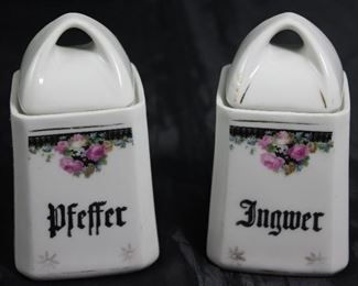 Antique Germany Porcelain Spice Jars: Pfeffer “Pepper” and Ingwer “Ginger”