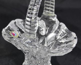 Hofbauer collection bleakristall butterfly etch crystal basket, West Germany 7” H x 5 1/2” L x 4 1/4” W