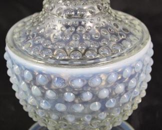 Moon glow Hobnailed Covered Candy Dish. 7” H x 5” diameter