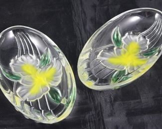 Studio Nova crystal yellow orchid oval dish. 7” x  4” 