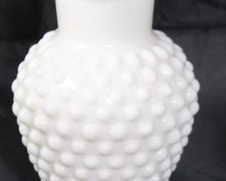 Hobnail milk glass vase 5”H