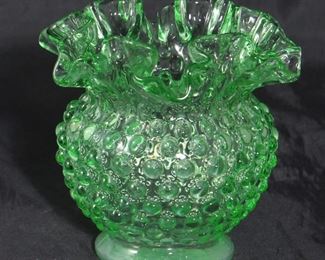 Fenton green Hobnail Vase 4 1/2” H x 5” diameter