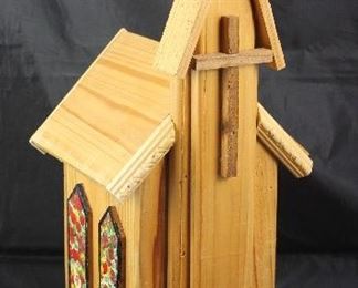 Large wooden Birdhouse Church (21”H x 10” x 7”)