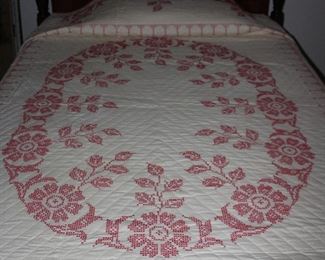 Handmade Quilted,  Embroidery Cross Stitch Double/Full Bedspread