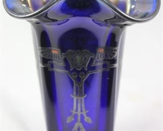Rockwell Silver Company Art Deco Sterling Silver overlay cobalt blue glass vase circa 1920’s-30’s (6”)
