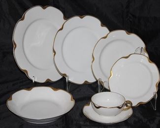 Haviland & Company Limoges France “Silver Anniversary” Circa 1902; 8 dinner plates, 8 luncheon plates, 8 salad plates, 4 B&B plates, 4 Coupe soup bowls and 9 cups and saucers