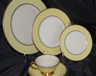 Sylvan “Yellow” by Flintridge (1964-71) 5 piece place setting service for 12 including dinner plates, salad plates, B&B plates, cups and saucers