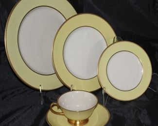 Sylvan “Yellow” by Flintridge (1964-71) 5 piece place setting service for 12  including dinner plates, salad plates, B&B plates, cups and saucers