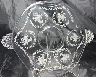 Elegant glass of the Depression era 1938-1954 Fostoria “Mayflower” two handled 10” tidbit tray