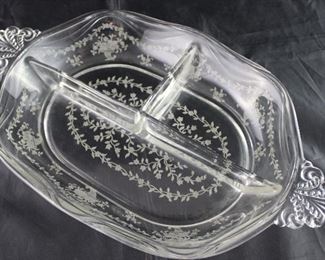 Elegant glass of the Depression era 1938-1954 Fostoria “Mayflower” 3 part relish dish 12 3/4” x 7 3/4”