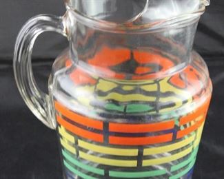 Depression Era Orange, Yellow, Green broken stripe ice lip Pitcher