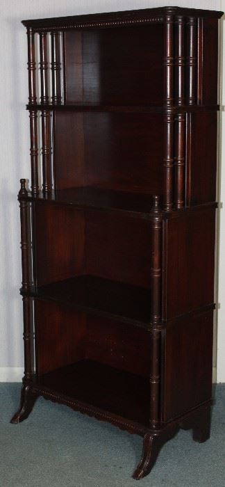 Vintage mahogany turned column whatnot/bookcase 22 1/2” W x 11” D x 49” H