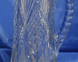 American brilliant cut period crystal pitcher with sterling silver collar 12 1/2” H