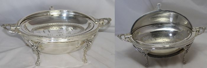 Victorian RARE English silverplate breakfast server/warmer with revolving dome Lid 14” w/handles L x 8 1/2” W x 8” H