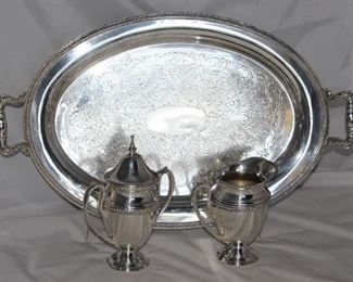 Glastonbury Silver Company oval silver plate serving tray 17” x 12” with handles 