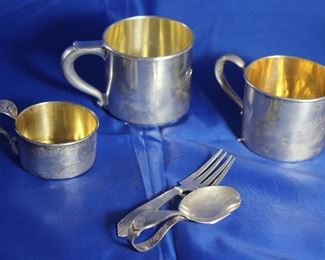 Sterling Silver:  2 Wallace Baby Cups, Drummer Boy Handle Baby Cup, Wallace Infant Spoon and Fork