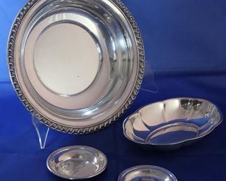 Wallace Sterling Silver:  “Halifax” 10” serving bowl, Oval 7 1/2” x 5” dish, Coaster and Newport Sterling Butter Pat