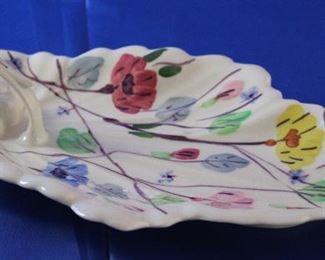 Southern Pottery Blue Ridge China Hand Painted Handled Leaf Tray