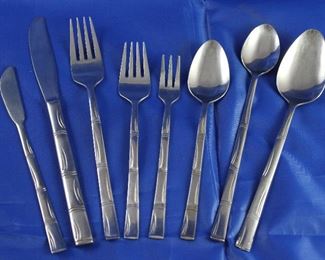 Lifetime Cutlery “Bamboo” Stainless Flatware:  14 Dinner Knives, 14 Dinner Forks, 14 Salad Forks, 16 Cocktail Forks, 16 Iced Tea Spoons, 29 Teaspoons, 12 Oval Soup Spoons, 14 individual butter knives