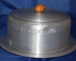 Vintage Aluminum Cake Saver with Wooden Acorn Finial