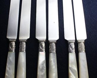 Gorham Pearl Handled Blunt Dinner knives with Sterling Silver collars 