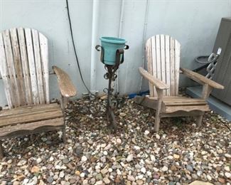 Pair of wooden Adirondack Lounger chairs