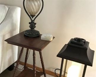 Pair of vintage accent tables and a unique electric "Lantern" floor  heater