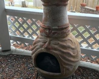 Terracotta Fire Pit Chiminea with face 