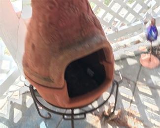 Terracotta Fire Pit Chiminea with Grapes on front