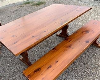 Knotty pine table and bench
