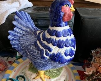 Decorative blue and white rooster figurine for the kitchen