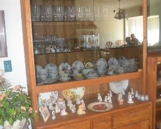Oak China Cabinet, Cup and Saucer Collection