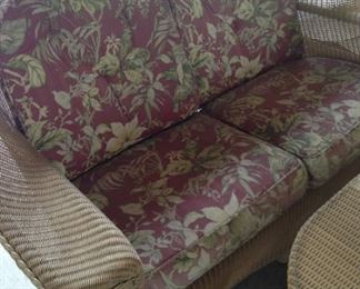 Natural-colored wicker settee
