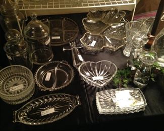 Crystal and pressed glass serving pieces