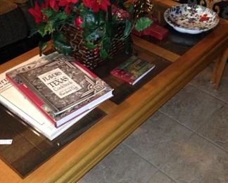 Glass and wood coffee table