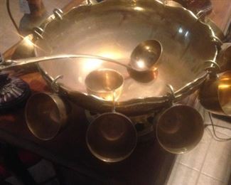 Brass punch bowl and cups