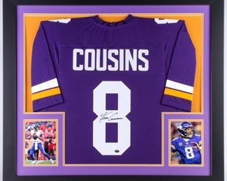Kirk Cousins signed jersey; framed